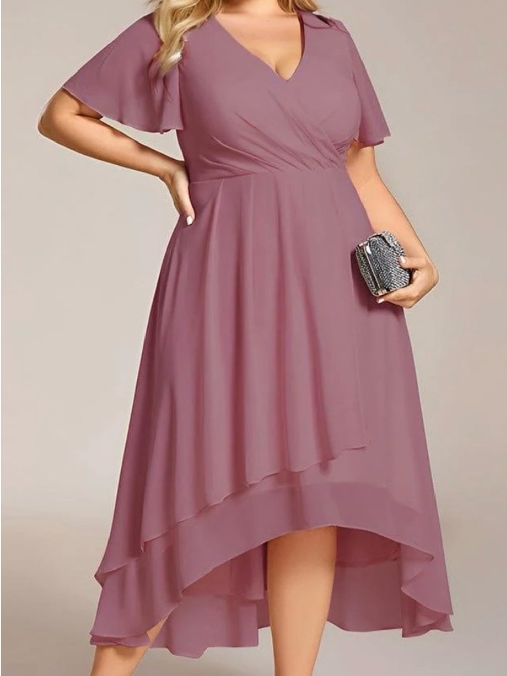 NWT Ever Pretty Pleated Chiffon Ruffles Sleeve Midi Dress in Purple Orchid (18)